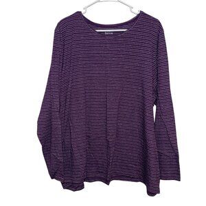 Croft & Barrow Womens Plus 2X Purple Striped Long Sleeve Classic Tee